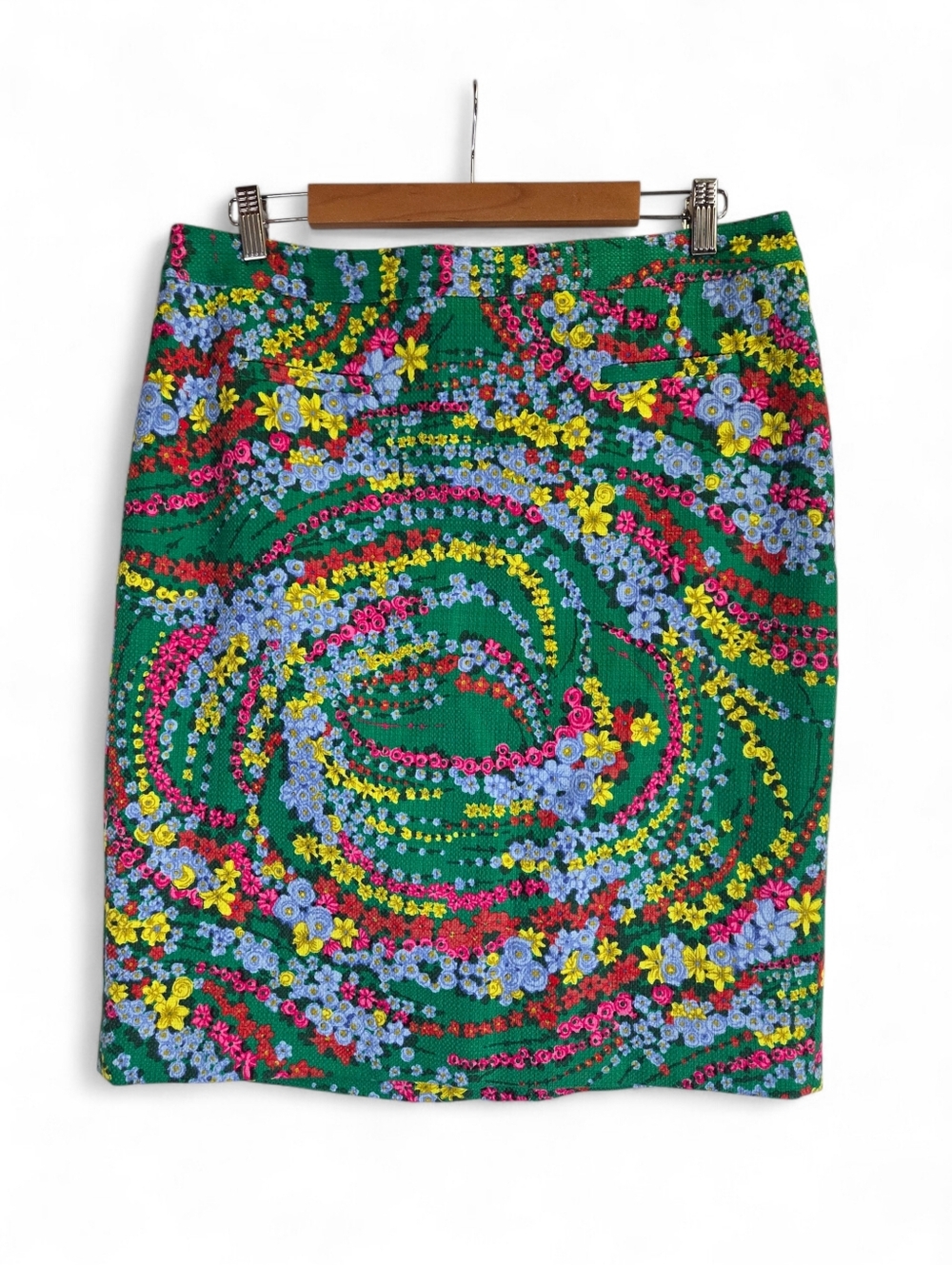 Talbots Green Tweed Floral-Print Swirl Pencil Skirt Size 12